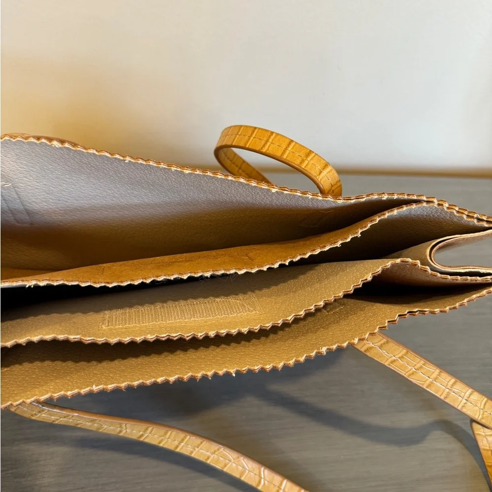 Tan Suede‎ & Leather 3-Compartment Handbag